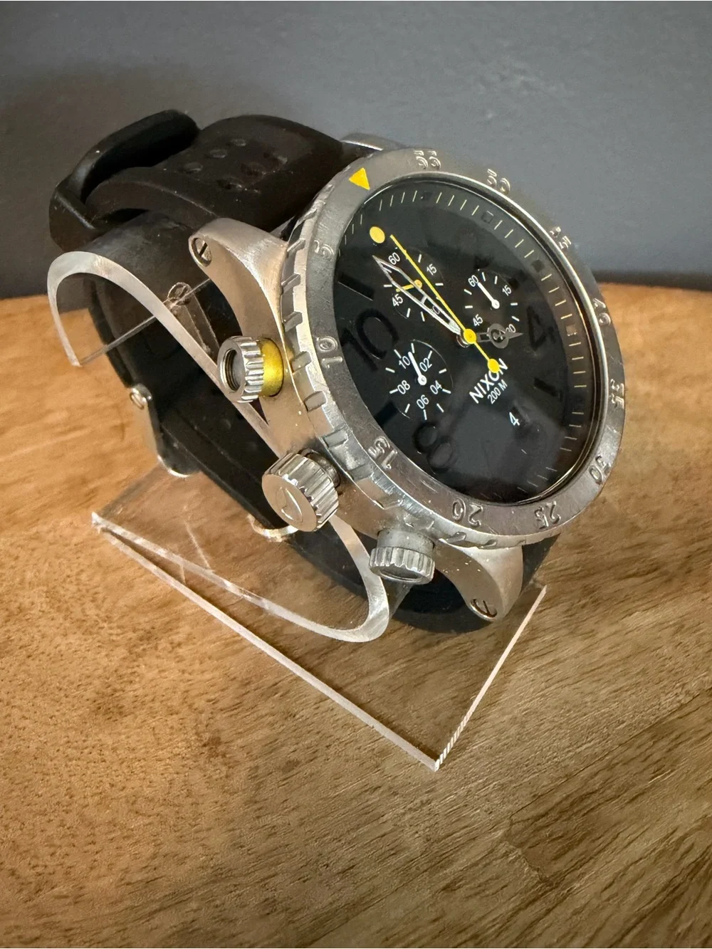 Nixon Keep It Fresh 48-20 Black Dial Chronograph with Yellow Accents 200m